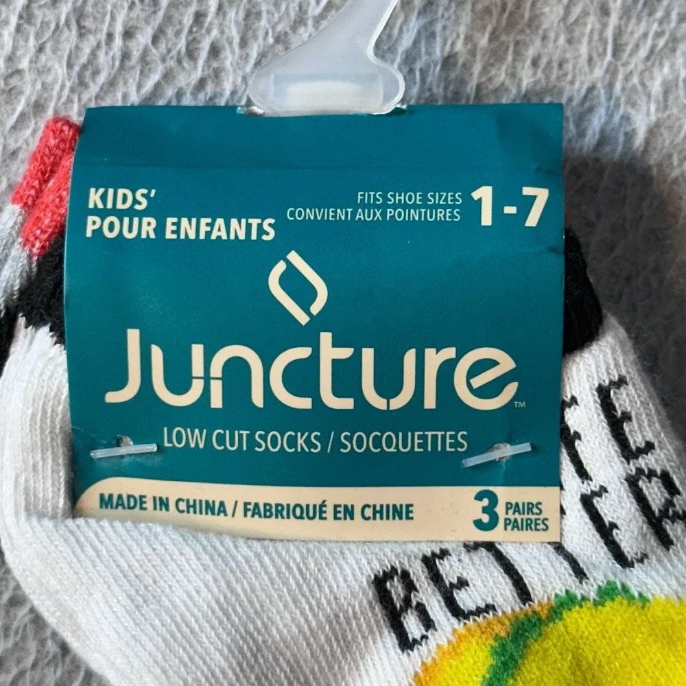 Juncture Socks Kids 1-7 White Taco Striped 3 Pack Low Cut Food Life Is Better